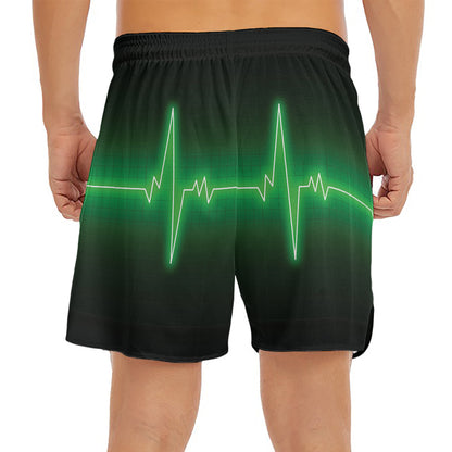 Green Heartbeat Print Men's Split Running Shorts