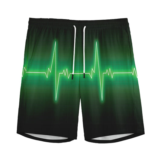 Green Heartbeat Print Men's Sports Shorts