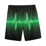 Green Heartbeat Print Men's Sports Shorts