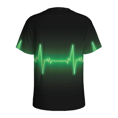 Green Heartbeat Print Men's Sports T-Shirt