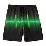 Green Heartbeat Print Men's Swim Trunks