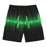 Green Heartbeat Print Men's Swim Trunks