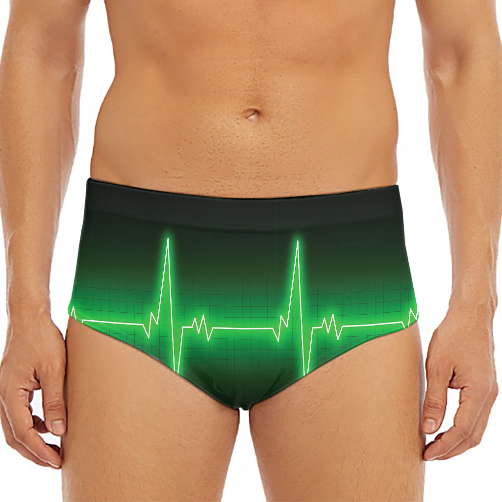 Green Heartbeat Print Men's Triangle Swim Briefs