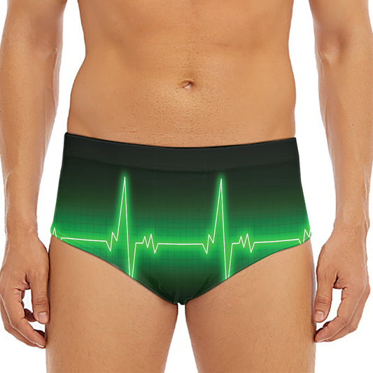 Green Heartbeat Print Men's Triangle Swim Briefs