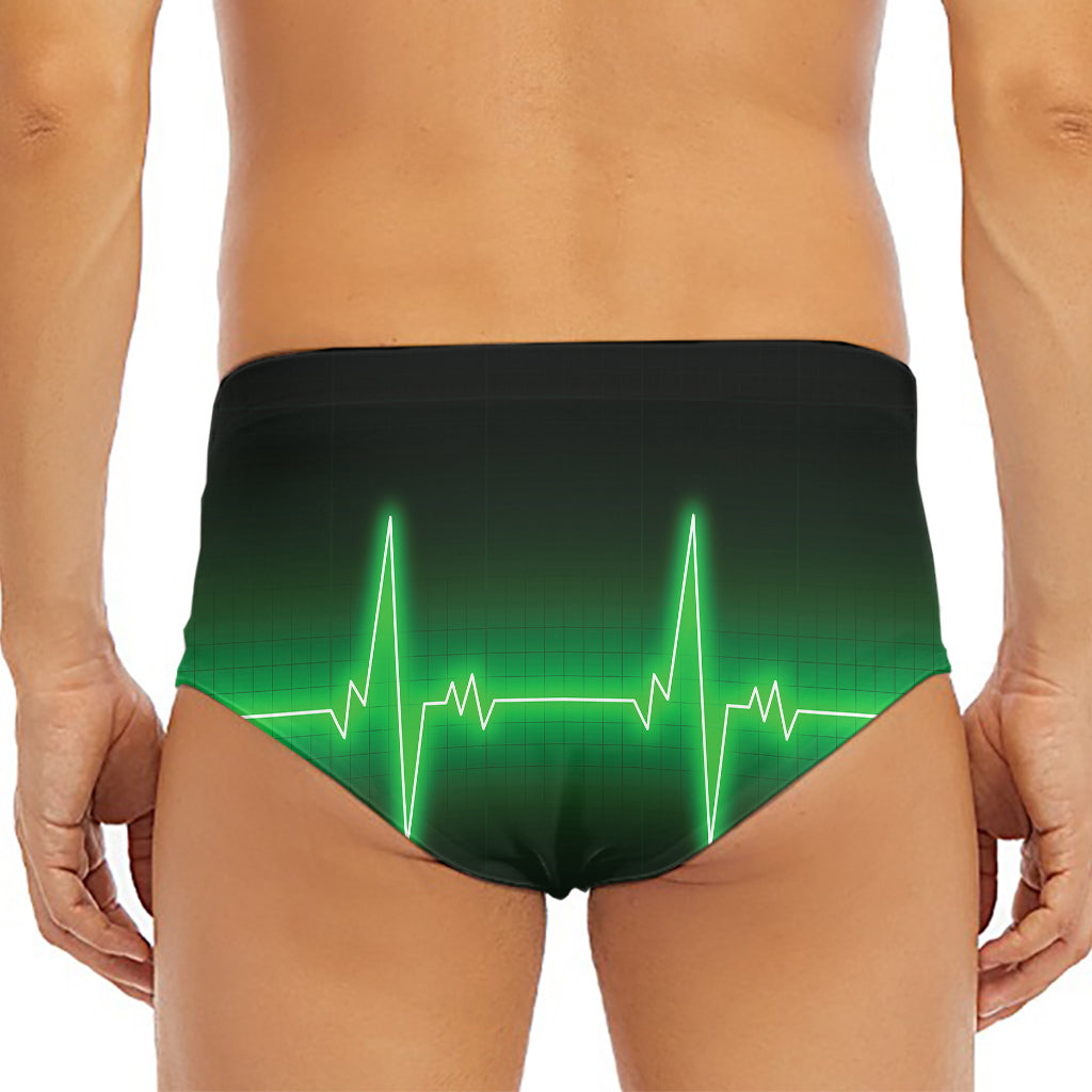 Green Heartbeat Print Men's Triangle Swim Briefs