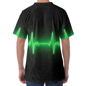 Green Heartbeat Print Men's Velvet T-Shirt