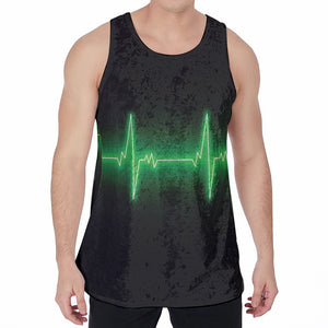 Green Heartbeat Print Men's Velvet Tank Top