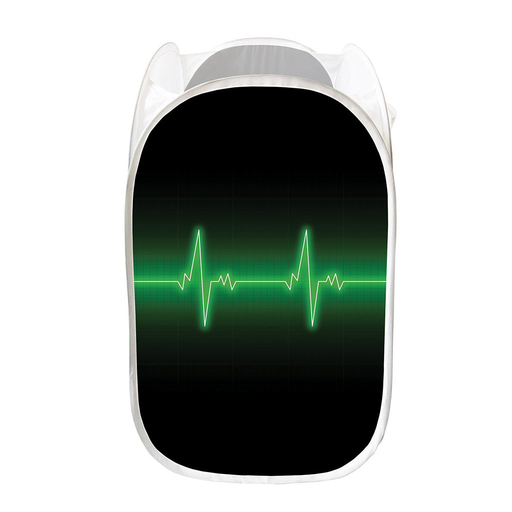 Green Heartbeat Print Mesh Laundry Hamper