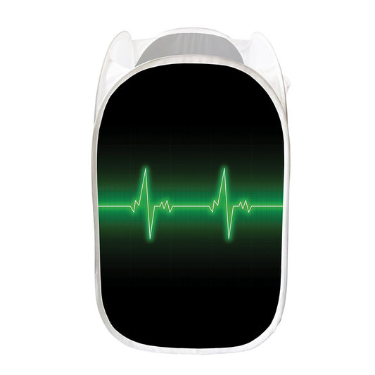 Green Heartbeat Print Mesh Laundry Hamper