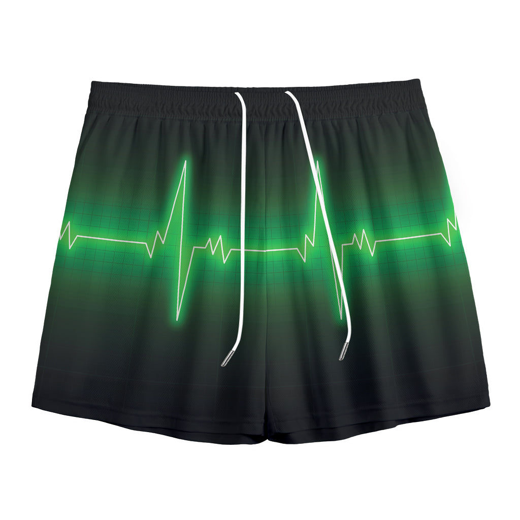 Green Heartbeat Print Mesh Shorts