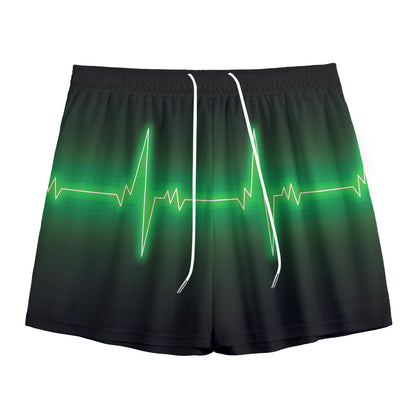 Green Heartbeat Print Mesh Shorts