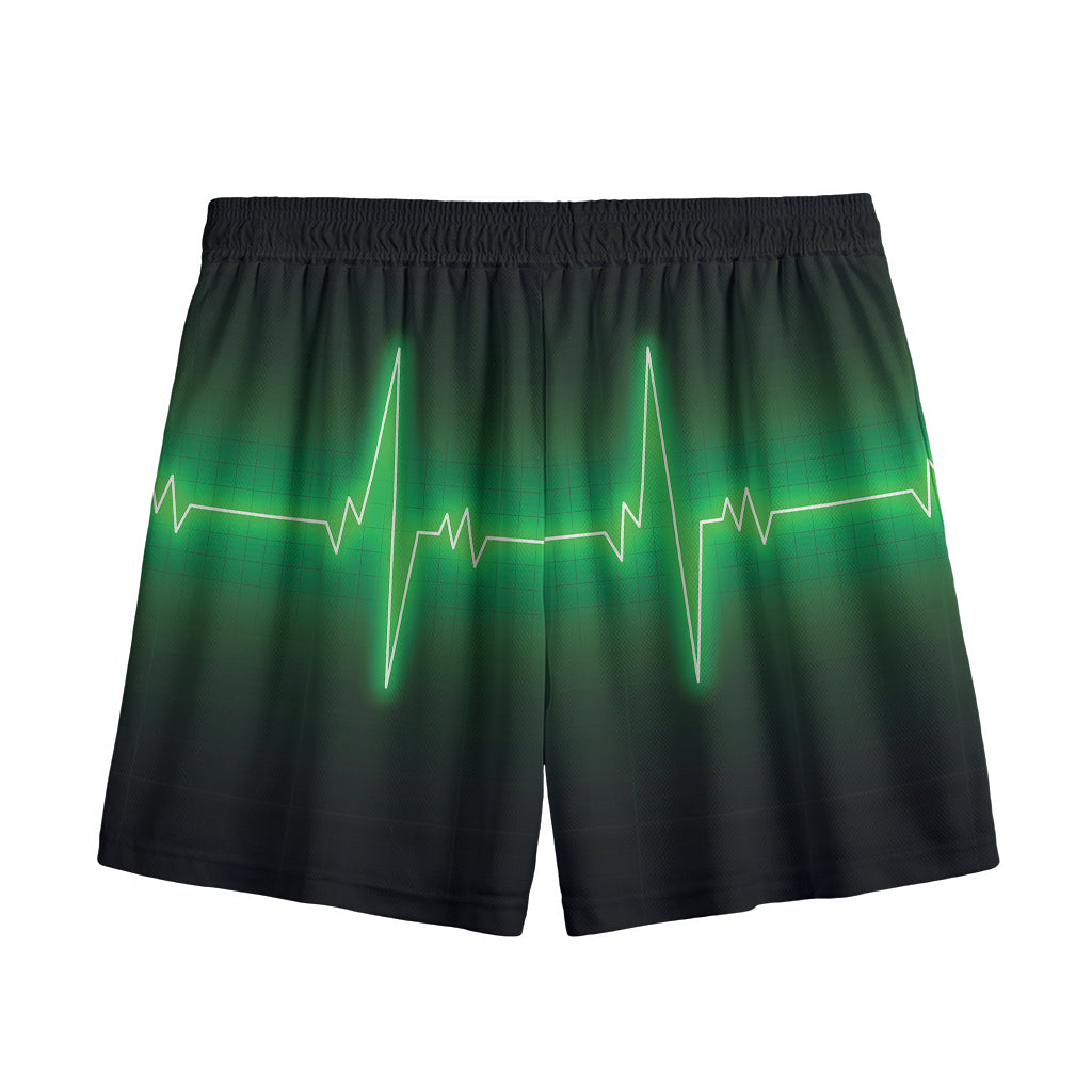 Green Heartbeat Print Mesh Shorts