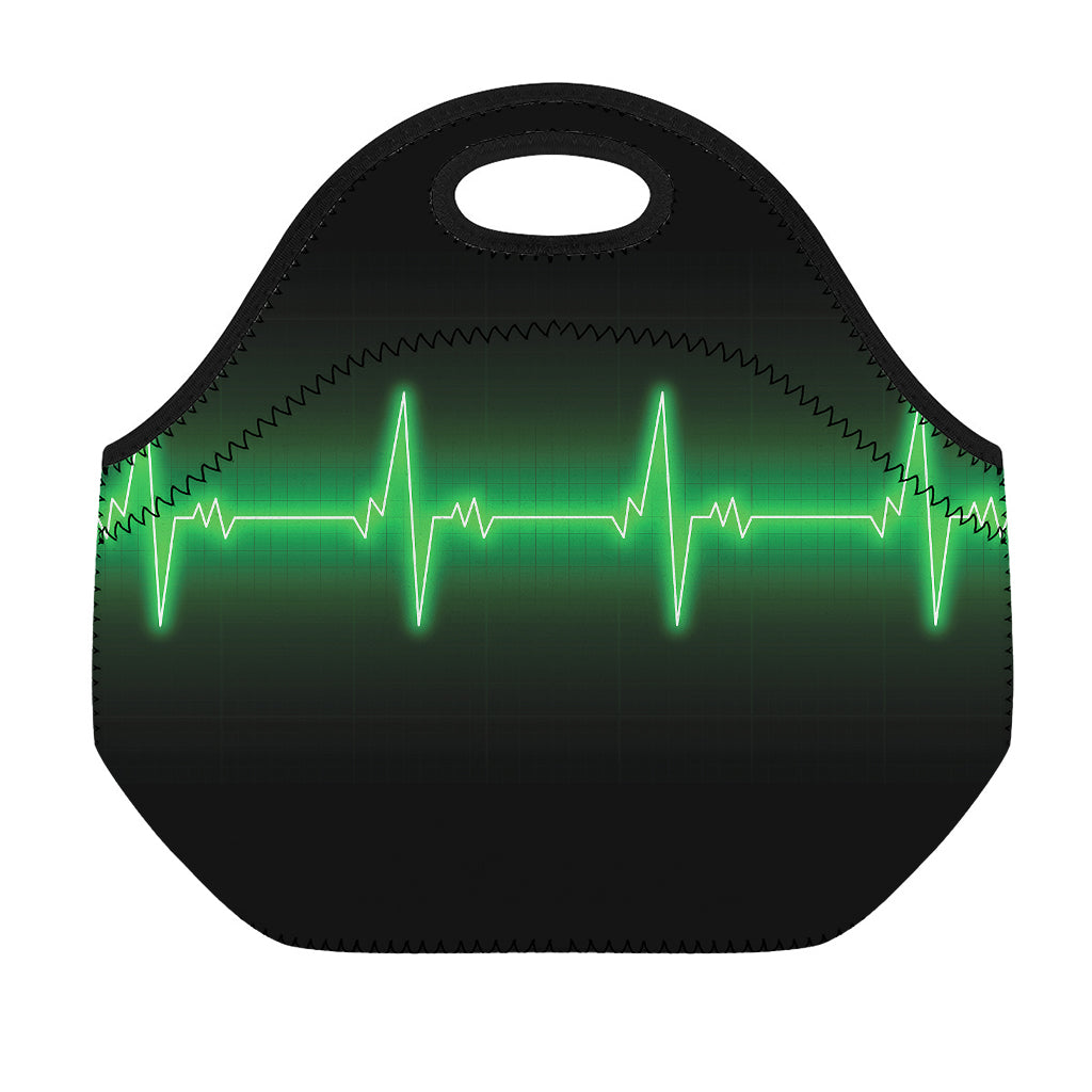 Green Heartbeat Print Neoprene Lunch Bag