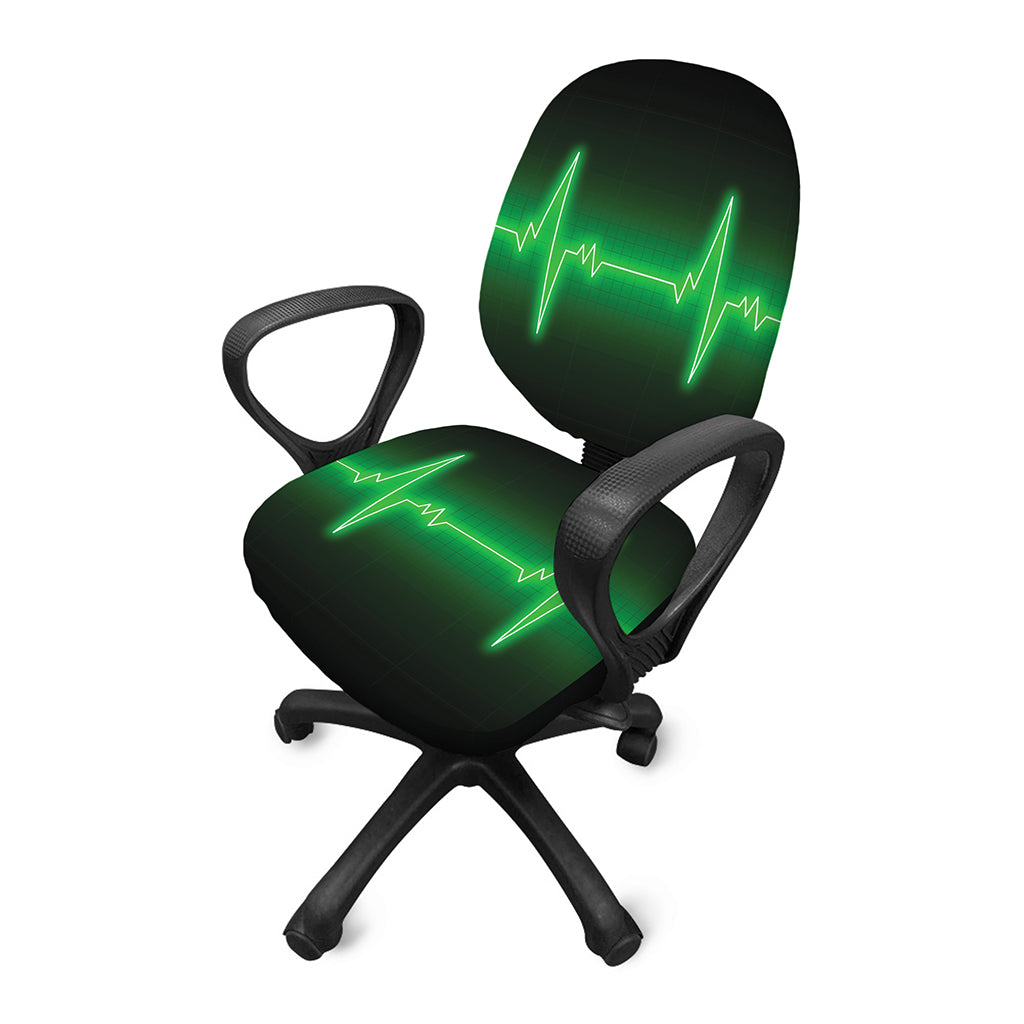 Green Heartbeat Print Office Chair Cover