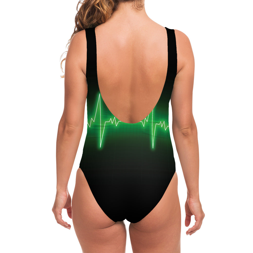 Green Heartbeat Print One Piece Swimsuit