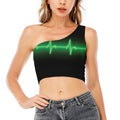 Green Heartbeat Print One Shoulder Crop Top