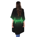 Green Heartbeat Print Open Front Beach Cover Up