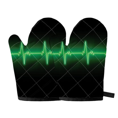 Green Heartbeat Print Oven Mitts