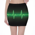 Green Heartbeat Print Pencil Mini Skirt