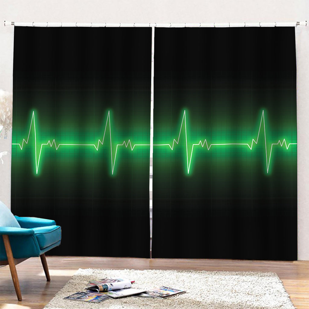 Green Heartbeat Print Pencil Pleat Curtains