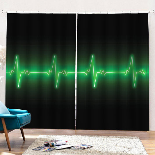 Green Heartbeat Print Pencil Pleat Curtains