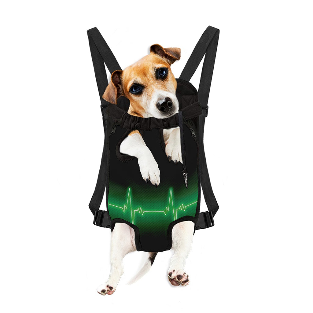 Green Heartbeat Print Pet Carrier Backpack