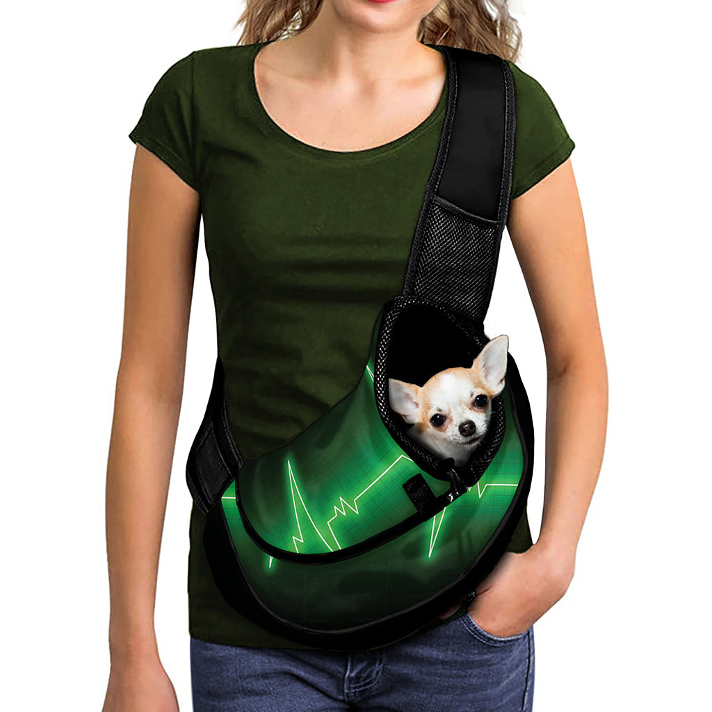 Green Heartbeat Print Pet Sling Carrier