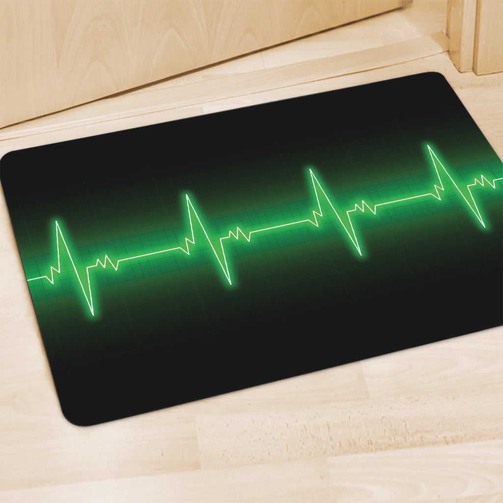 Green Heartbeat Print Polyester Doormat