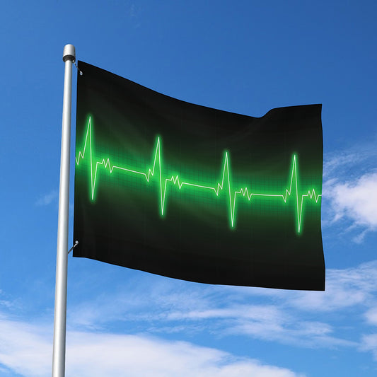 Green Heartbeat Print Polyester Flag
