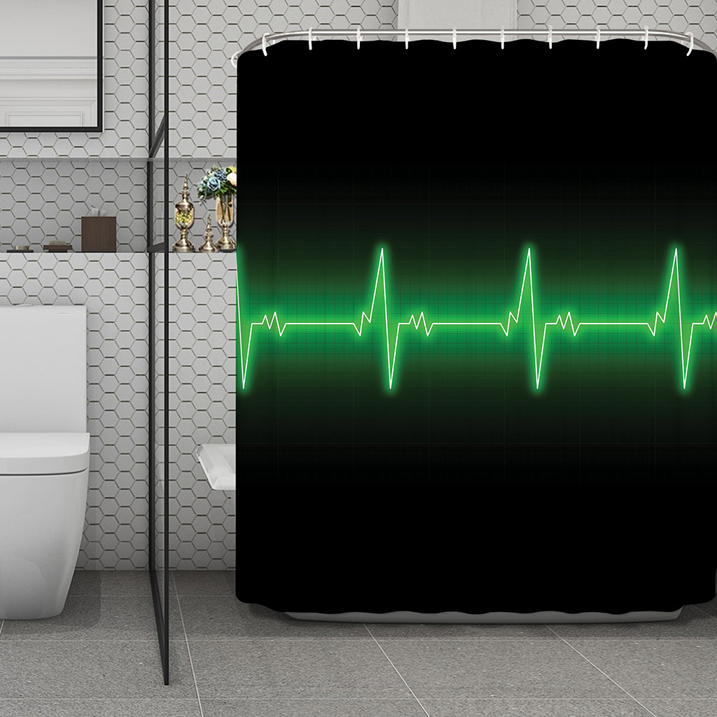 Green Heartbeat Print Polyester Shower Curtain
