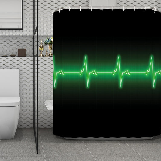 Green Heartbeat Print Polyester Shower Curtain