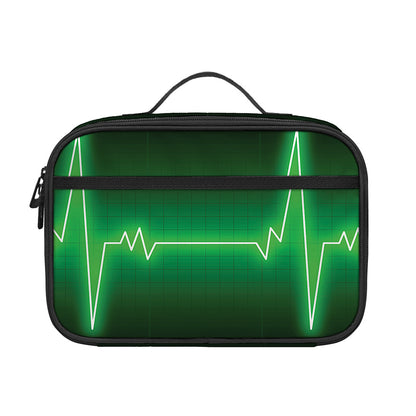 Green Heartbeat Print Portable Lunch Bag