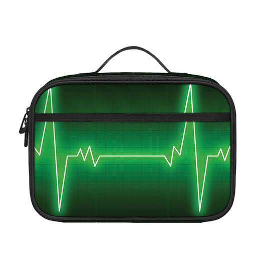 Green Heartbeat Print Portable Lunch Bag