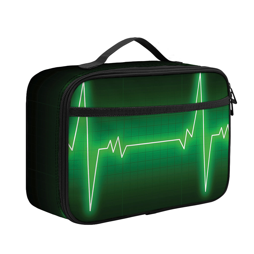 Green Heartbeat Print Portable Lunch Bag