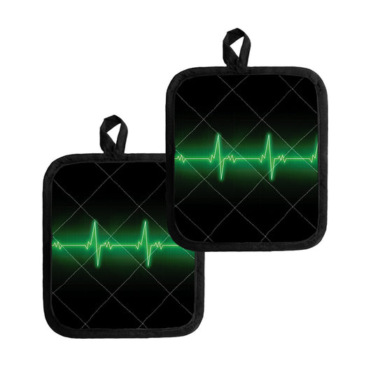 Green Heartbeat Print Pot Holders