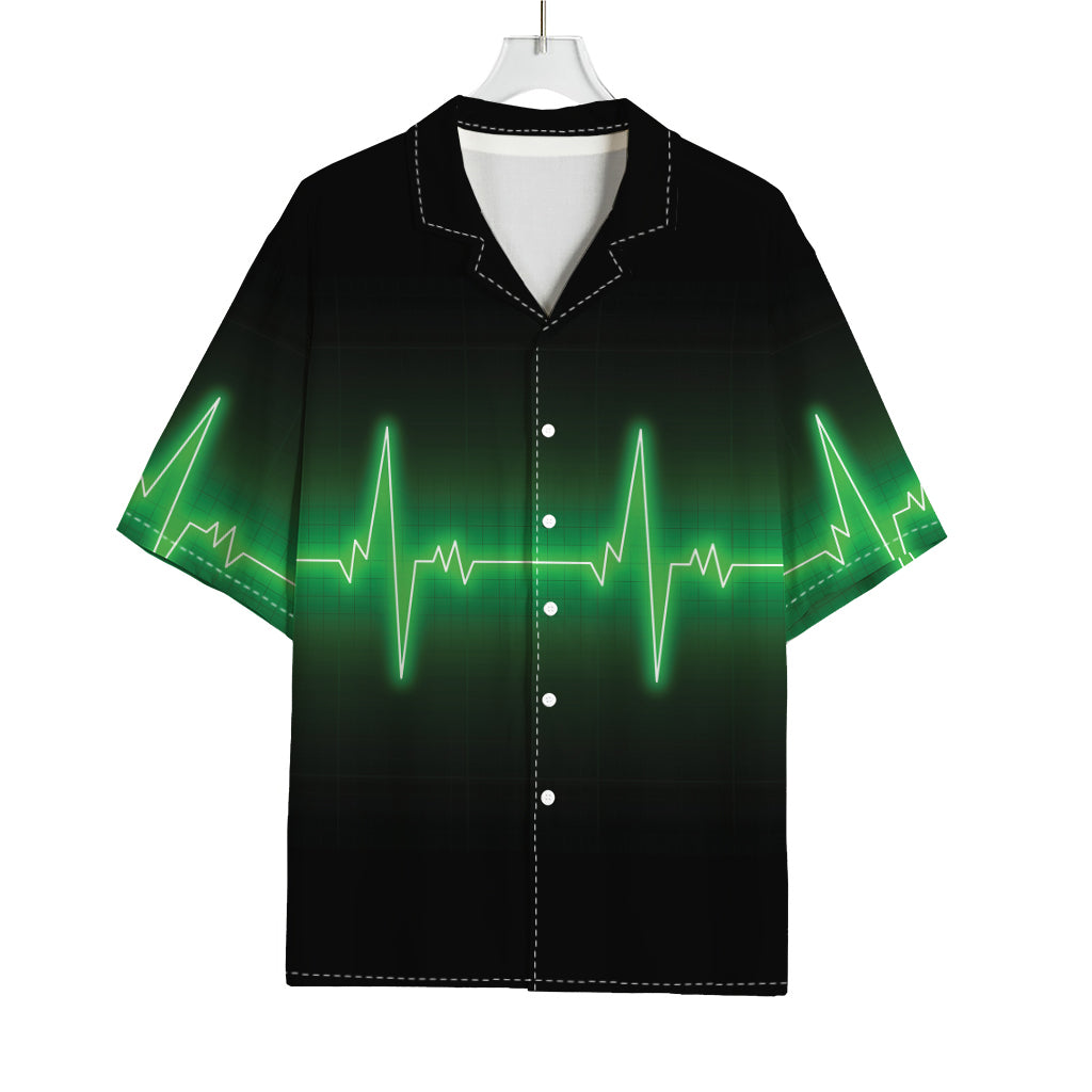 Green Heartbeat Print Rayon Hawaiian Shirt