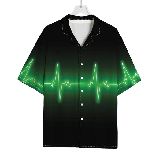 Green Heartbeat Print Rayon Hawaiian Shirt