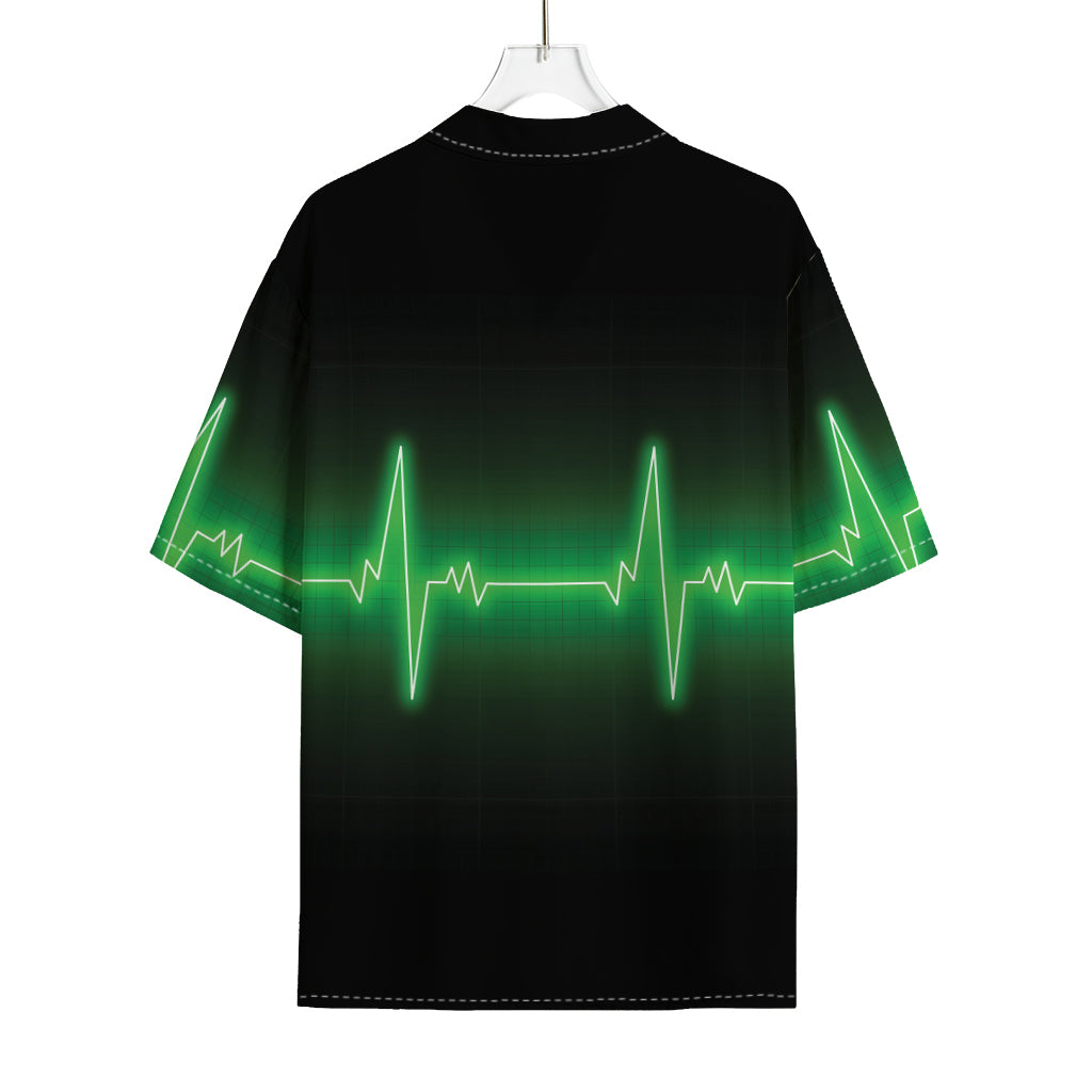 Green Heartbeat Print Rayon Hawaiian Shirt