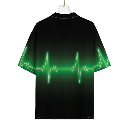 Green Heartbeat Print Rayon Hawaiian Shirt
