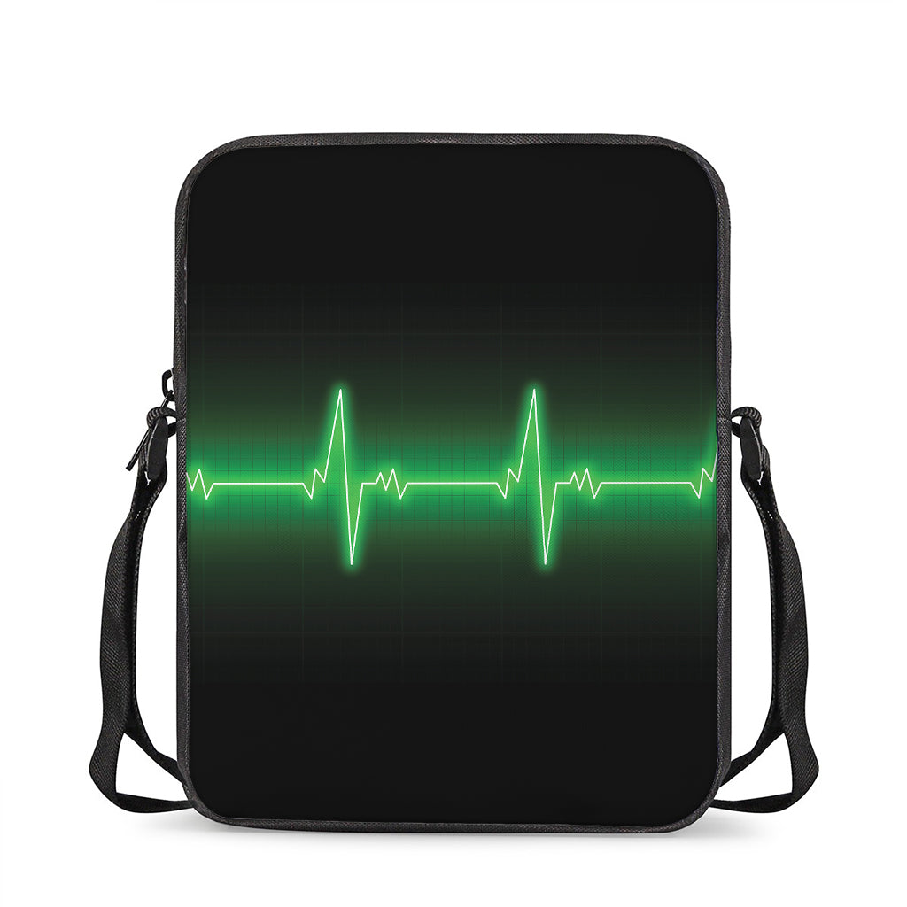 Green Heartbeat Print Rectangular Crossbody Bag