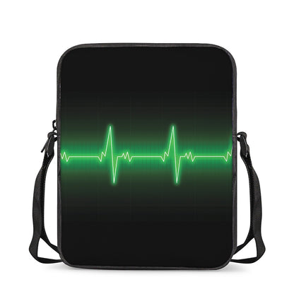 Green Heartbeat Print Rectangular Crossbody Bag