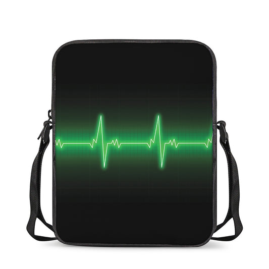 Green Heartbeat Print Rectangular Crossbody Bag