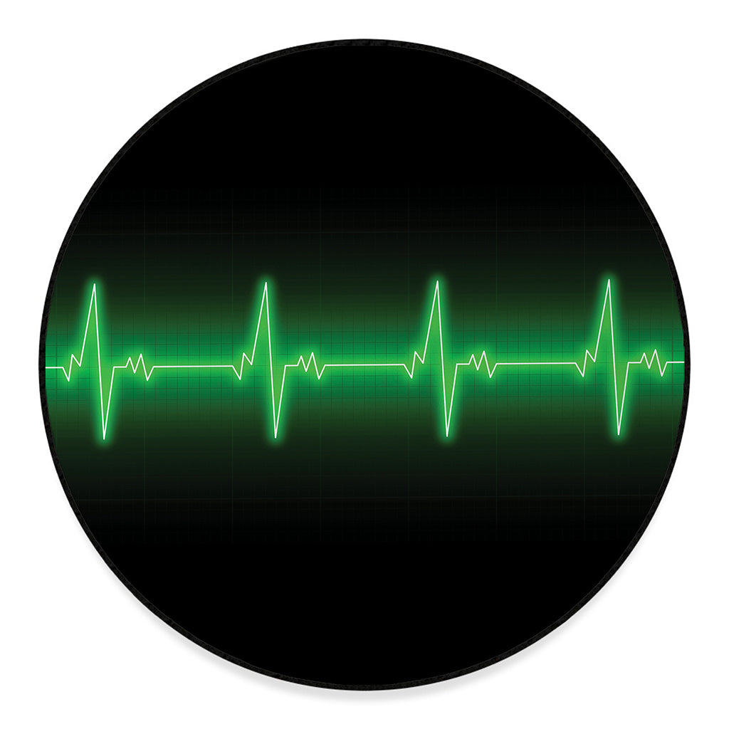 Green Heartbeat Print Round Floor Mat