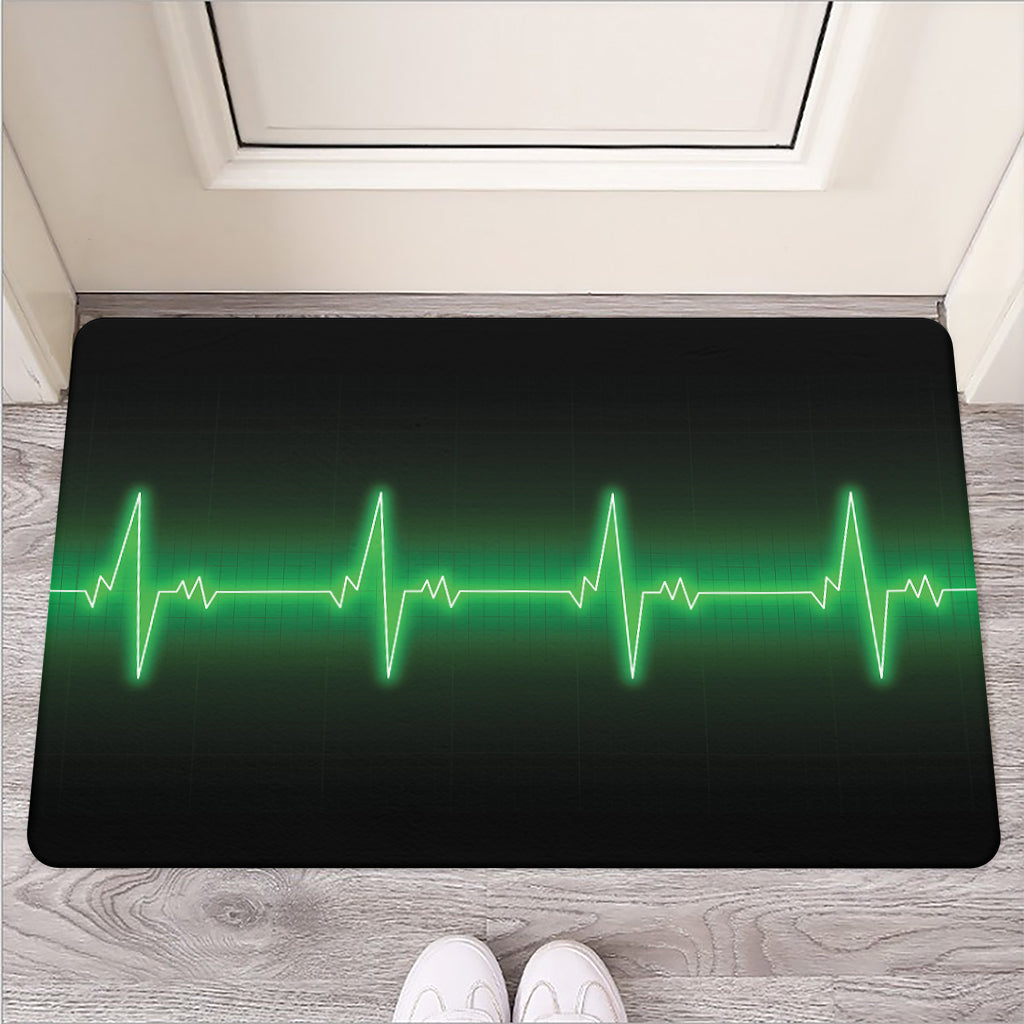 Green Heartbeat Print Rubber Doormat
