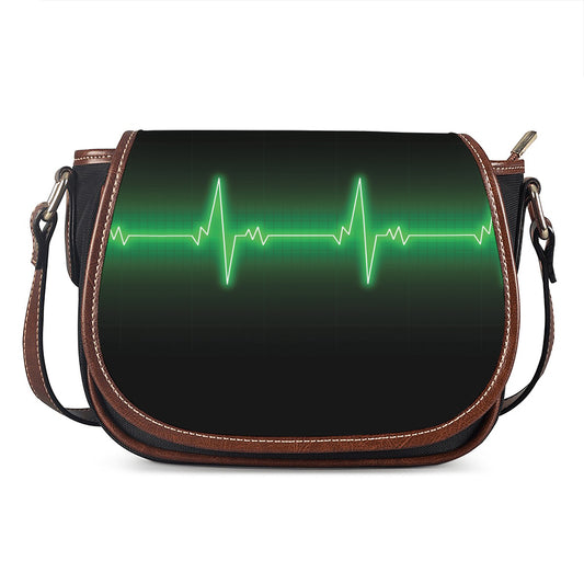 Green Heartbeat Print Saddle Bag