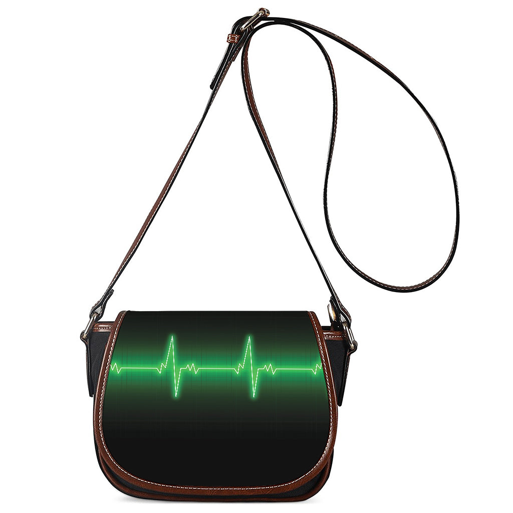 Green Heartbeat Print Saddle Bag