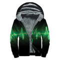 Green Heartbeat Print Sherpa Lined Zip Up Hoodie