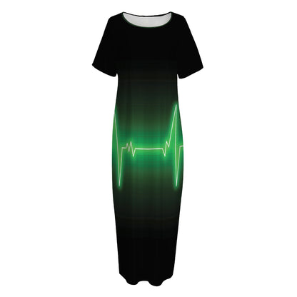 Green Heartbeat Print Short Sleeve Long Nightdress
