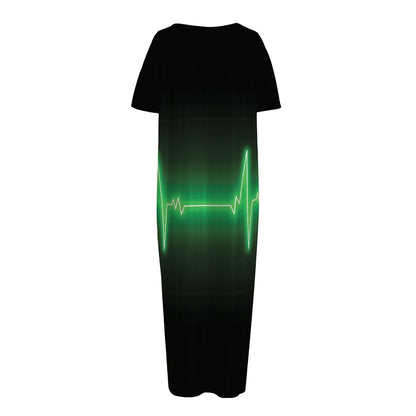 Green Heartbeat Print Short Sleeve Long Nightdress