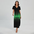 Green Heartbeat Print Short Sleeve Maxi Dress